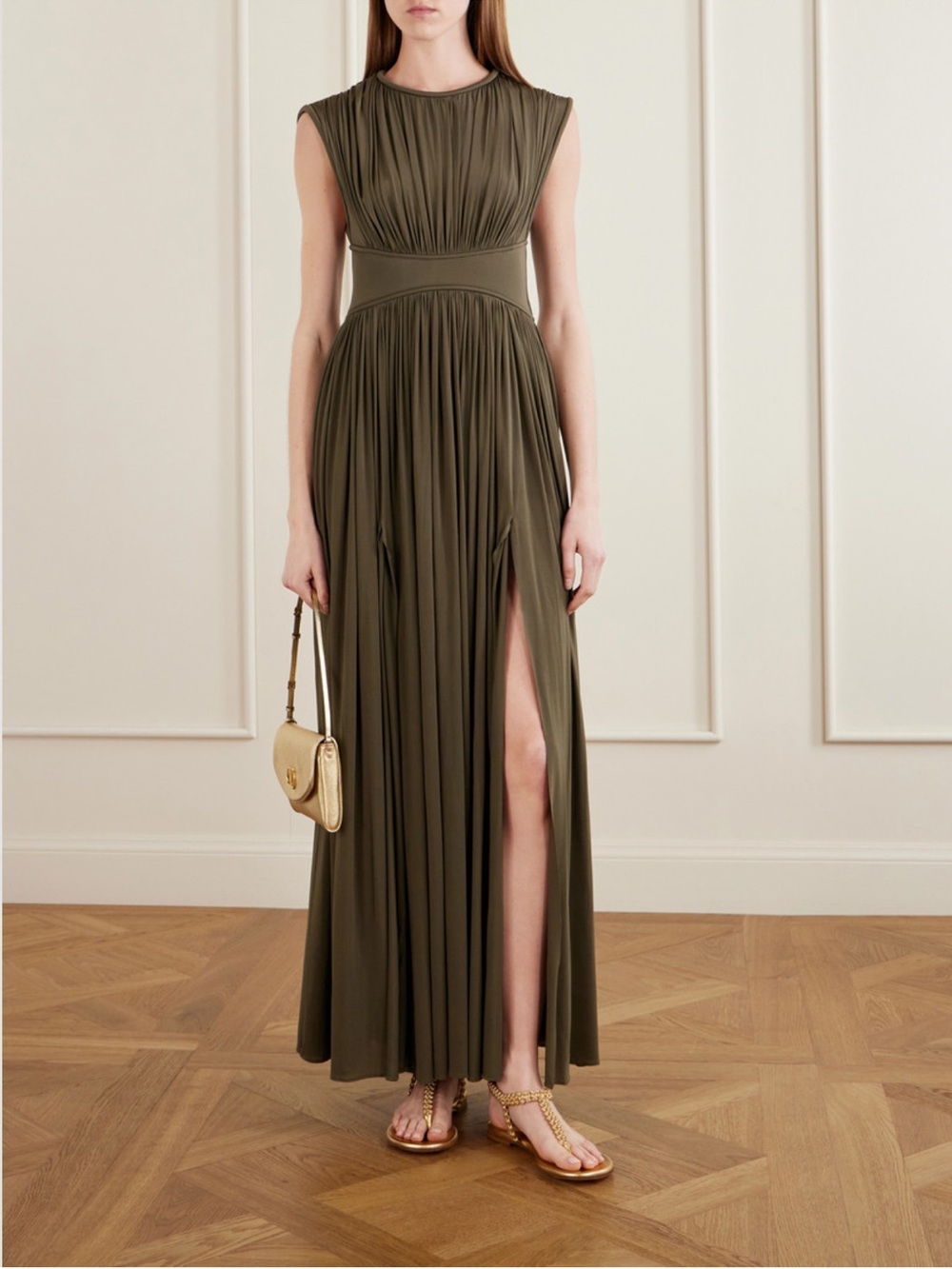 Zimmermann Luna Draped Column Dress in Moss